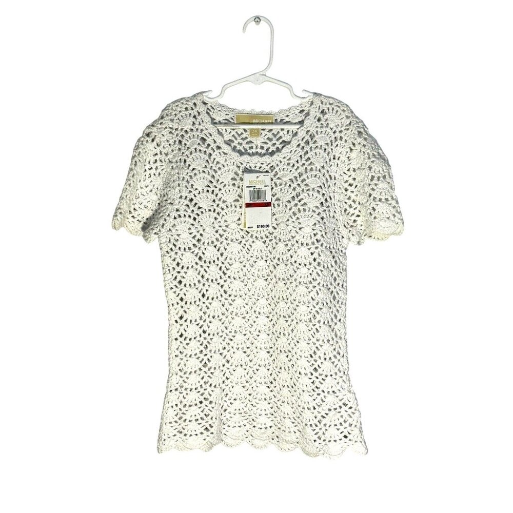 Michael Kors White Crochet Knit Short-Sleeve Top XS Lightweight